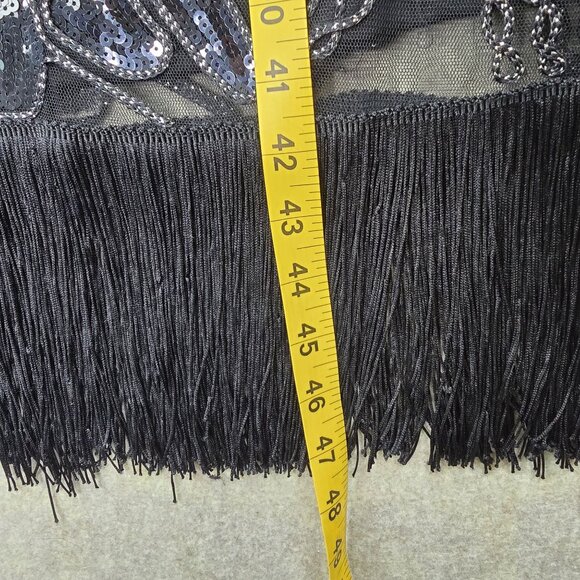 Sequined Fringe Black Sleeveless Cocktail Dress Elegant Art Deco Style Polyester - Picture 7 of 8